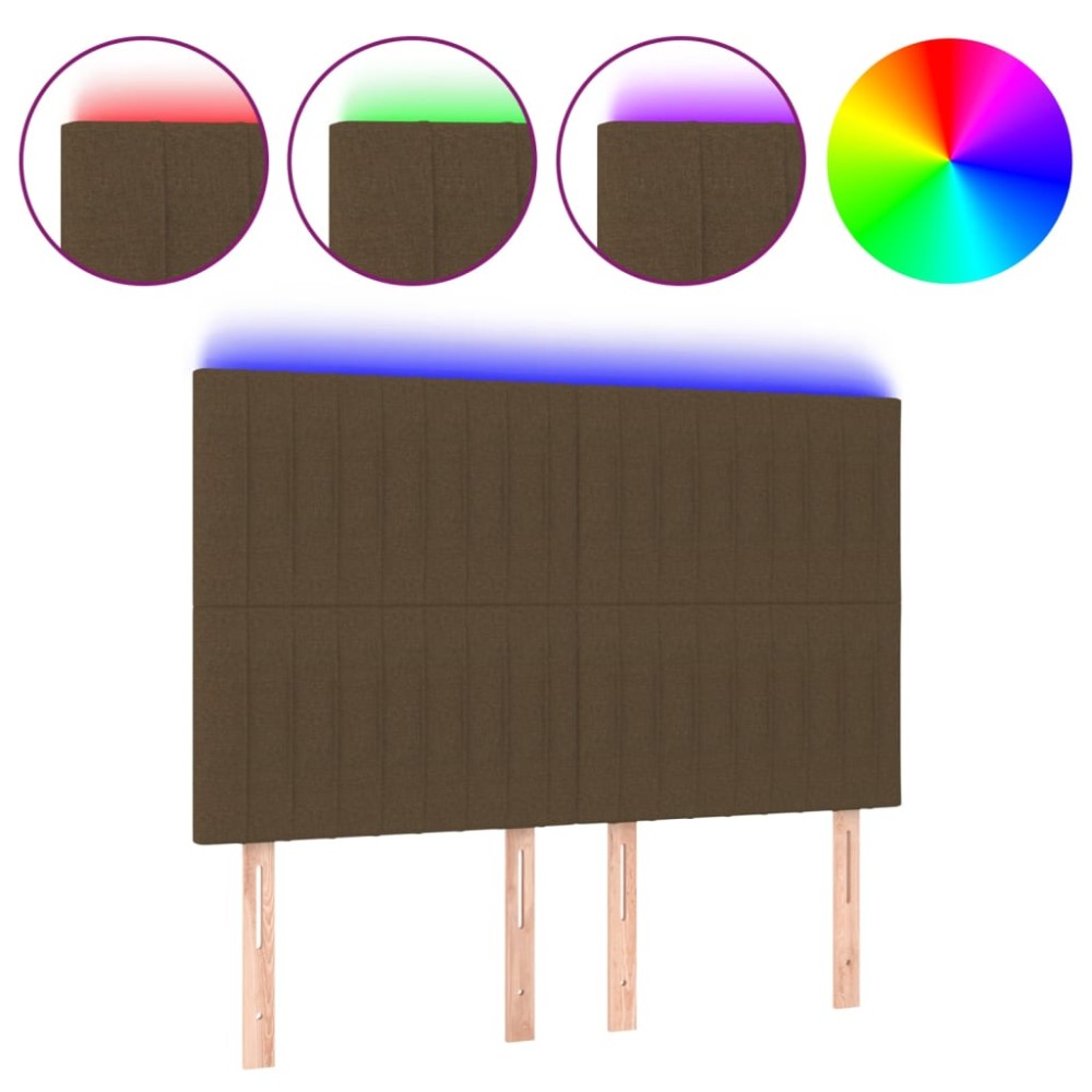 vidaXL Tăblie de pat cu LED, maro închis, 144x5x118/128 cm, textil