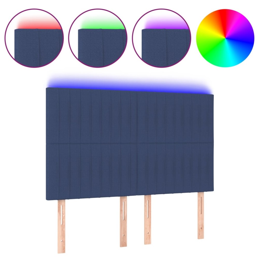 vidaXL Tăblie de pat cu LED, albastru, 144x5x118/128 cm, textil