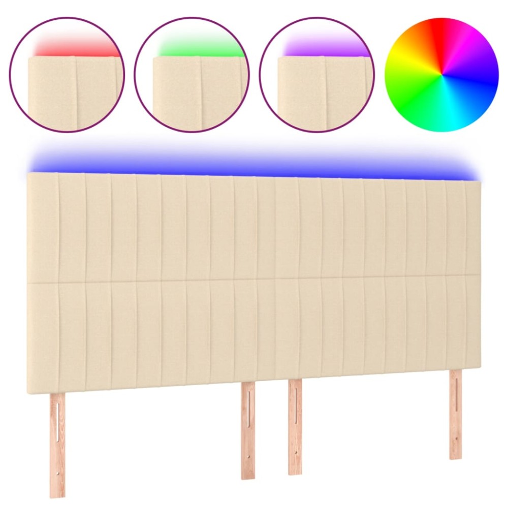 vidaXL Tăblie de pat cu LED, crem, 160x5x118/128 cm, textil
