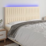 vidaXL Tăblie de pat cu LED, crem, 160x5x118/128 cm, textil vidaXL Tăblie de pat cu LED, crem, 160x5x118/128 cm, textil