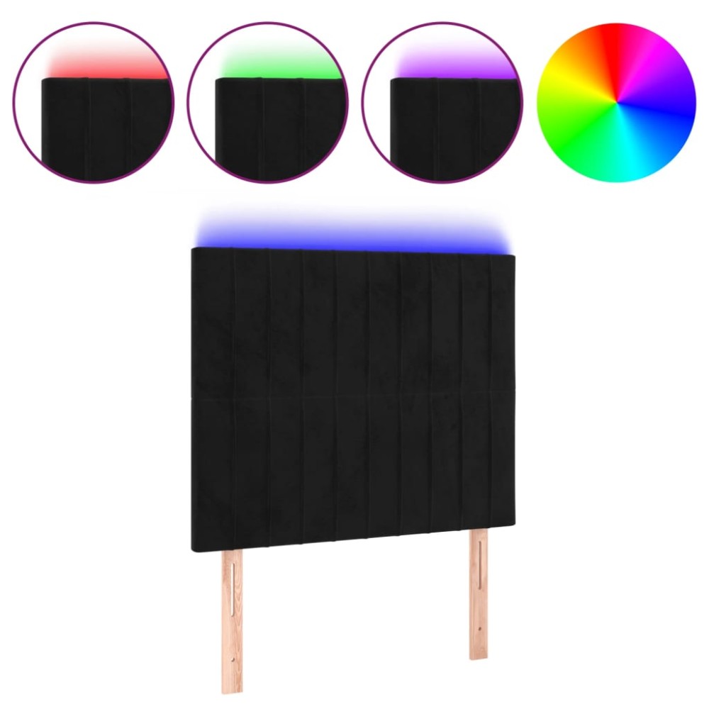 vidaXL Tăblie de pat cu LED, negru, 80x5x118/128 cm, catifea