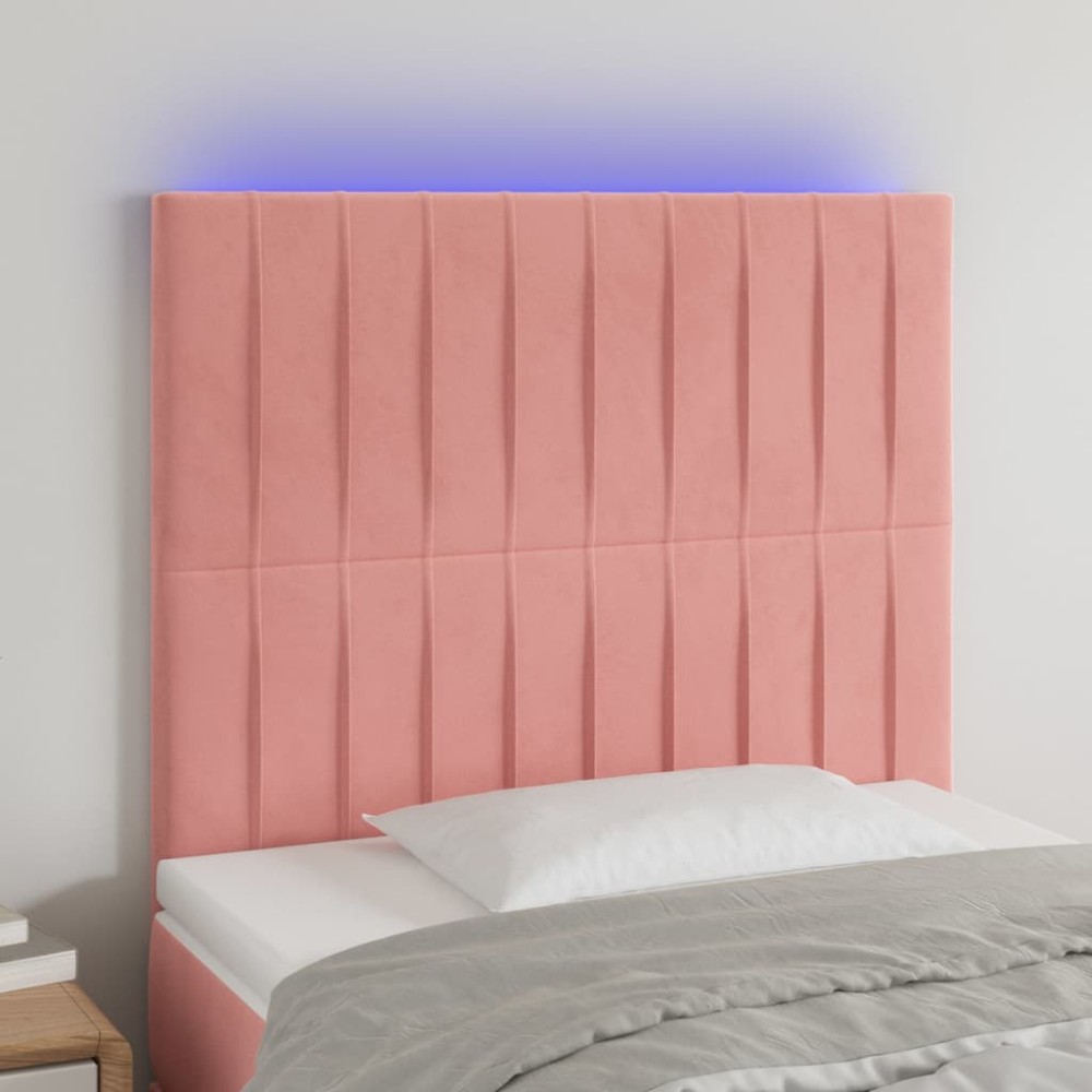 vidaXL Tăblie de pat cu LED, roz, 90x5x118/128 cm, catifea