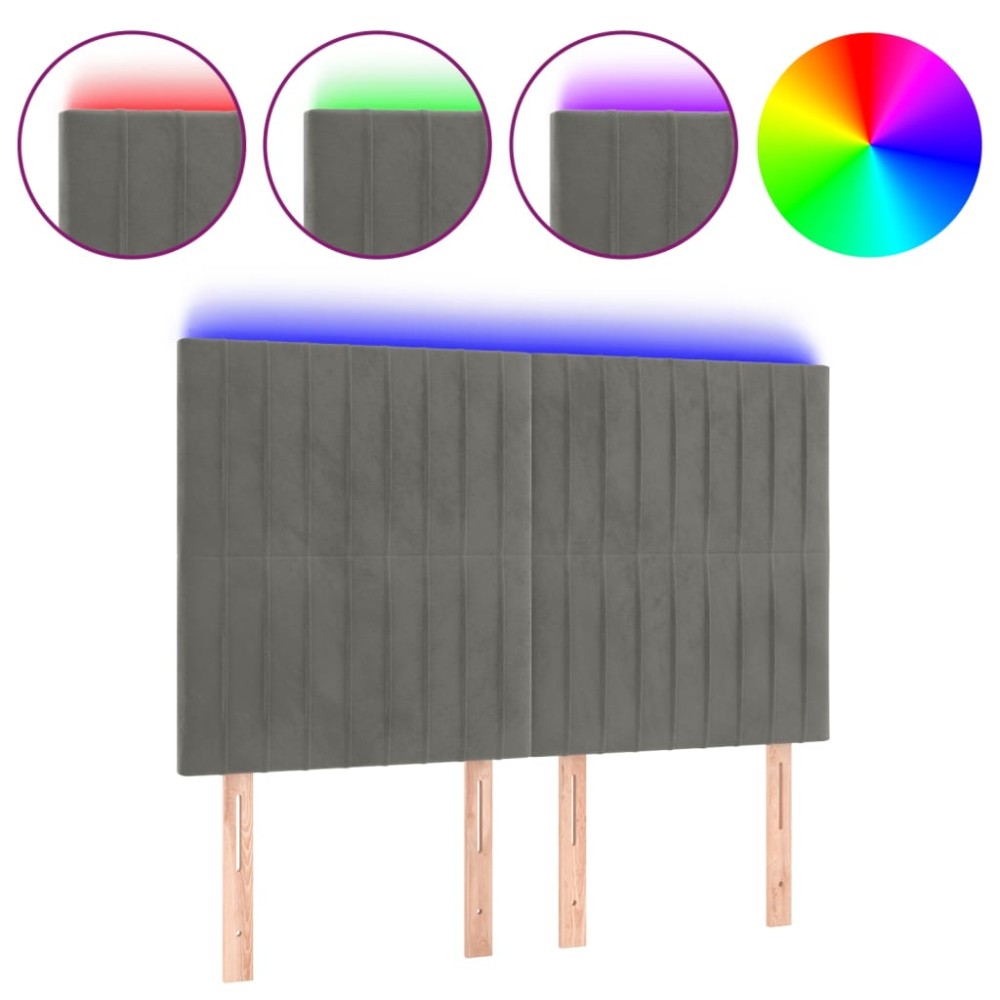 vidaXL Tăblie de pat cu LED, gri deschis, 144x5x118/128 cm, catifea