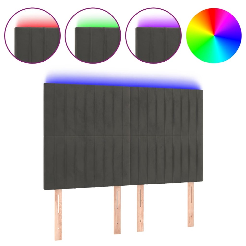 vidaXL Tăblie de pat cu LED, gri închis, 144x5x118/128 cm, catifea