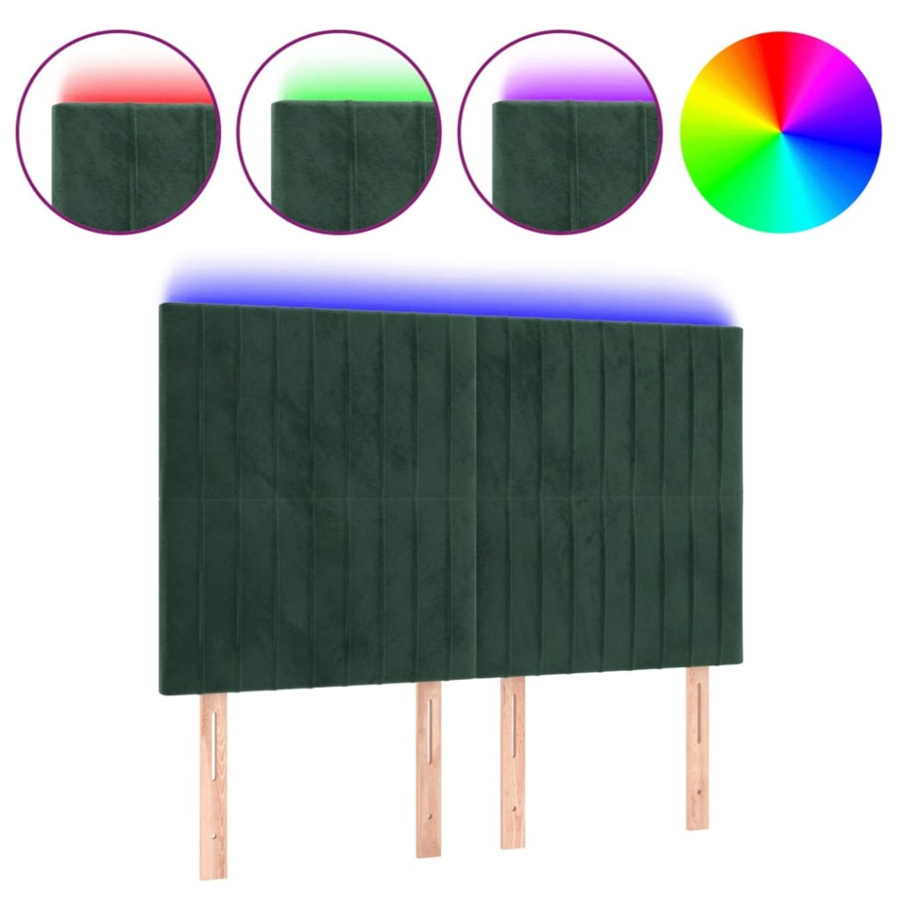 vidaXL Tăblie de pat cu LED, verde închis, 144x5x118/128 cm, catifea