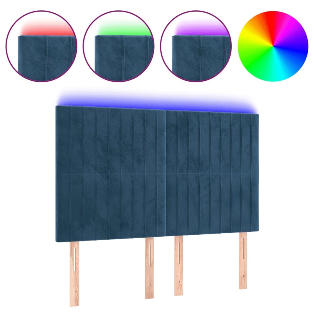 vidaXL Tăblie de pat cu LED, albastru închis, 144x5x118/128cm, catifea