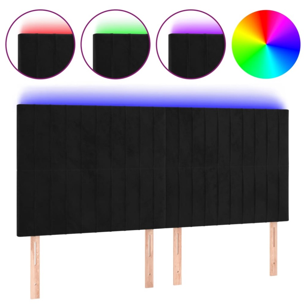 vidaXL Tăblie de pat cu LED, negru, 183x16x118/128 cm, catifea