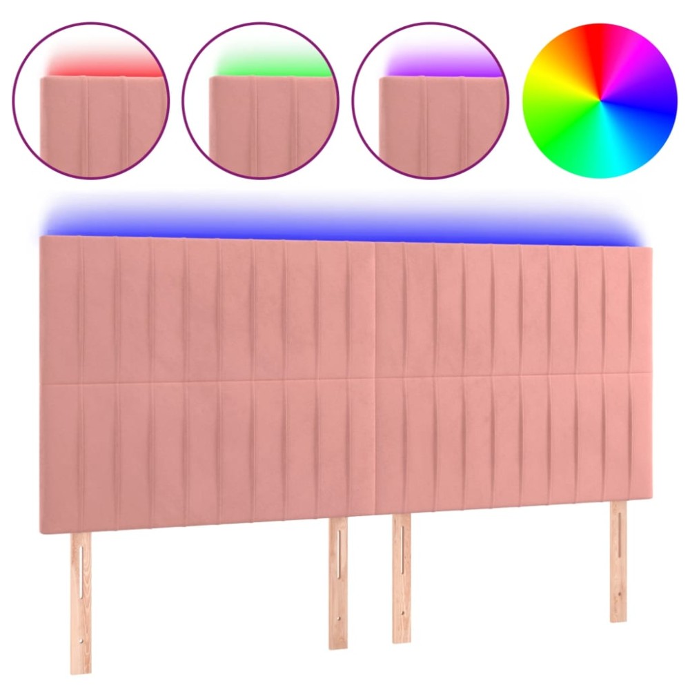 vidaXL Tăblie de pat cu LED, roz, 180x5x118/128 cm, catifea
