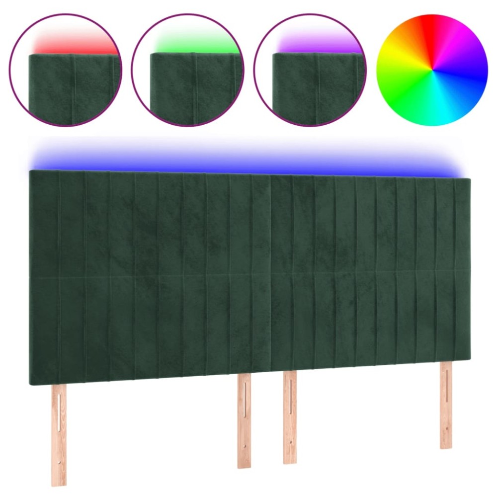 vidaXL Tăblie de pat cu LED, verde închis, 200x5x118/128 cm, catifea