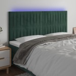 vidaXL Tăblie de pat cu LED, verde închis, 200x5x118/128 cm, catifea vidaXL Tăblie de pat cu LED, verde închis, 200x5x118/128 cm, catifea