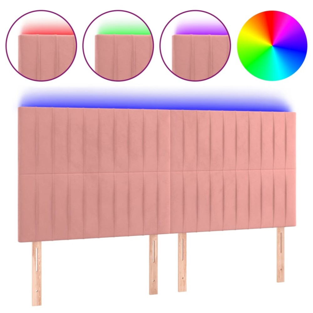 vidaXL Tăblie de pat cu LED, roz, 200x5x118/128 cm, catifea