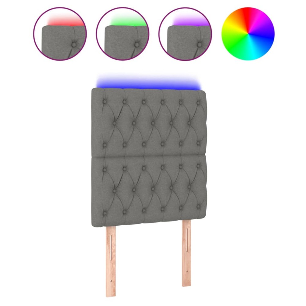 vidaXL Tăblie de pat cu LED, gri închis, 80x7x118/128 cm, textil