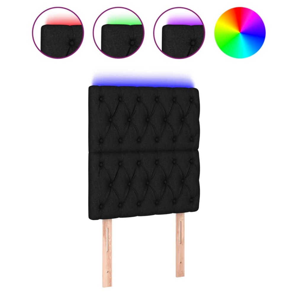 vidaXL Tăblie de pat cu LED, negru, 80x7x118/128 cm, textil