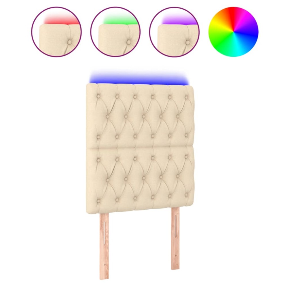 vidaXL Tăblie de pat cu LED, crem, 80x7x118/128 cm, textil