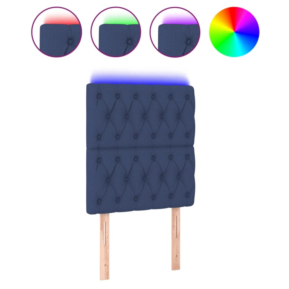 vidaXL Tăblie de pat cu LED, albastru, 80x7x118/128 cm, textil