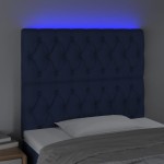 vidaXL Tăblie de pat cu LED, albastru, 90x7x118/128 cm, textil