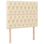 vidaXL Tăblie de pat cu LED, crem, 100x7x118/128 cm, textil