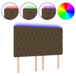 vidaXL Tăblie de pat cu LED, maro închis, 144x7x118/128 cm, textil vidaXL Tăblie de pat cu LED, maro închis, 144x7x118/128 cm, textil