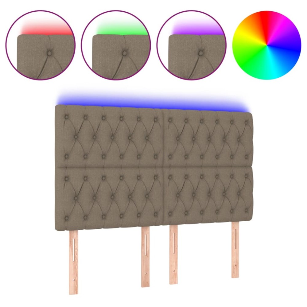 vidaXL Tăblie de pat cu LED, gri taupe, 144x7x118/128 cm, textil