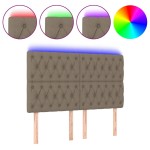 vidaXL Tăblie de pat cu LED, gri taupe, 144x7x118/128 cm, textil vidaXL Tăblie de pat cu LED, gri taupe, 144x7x118/128 cm, textil