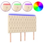 vidaXL Tăblie de pat cu LED, crem, 144x7x118/128 cm, textil