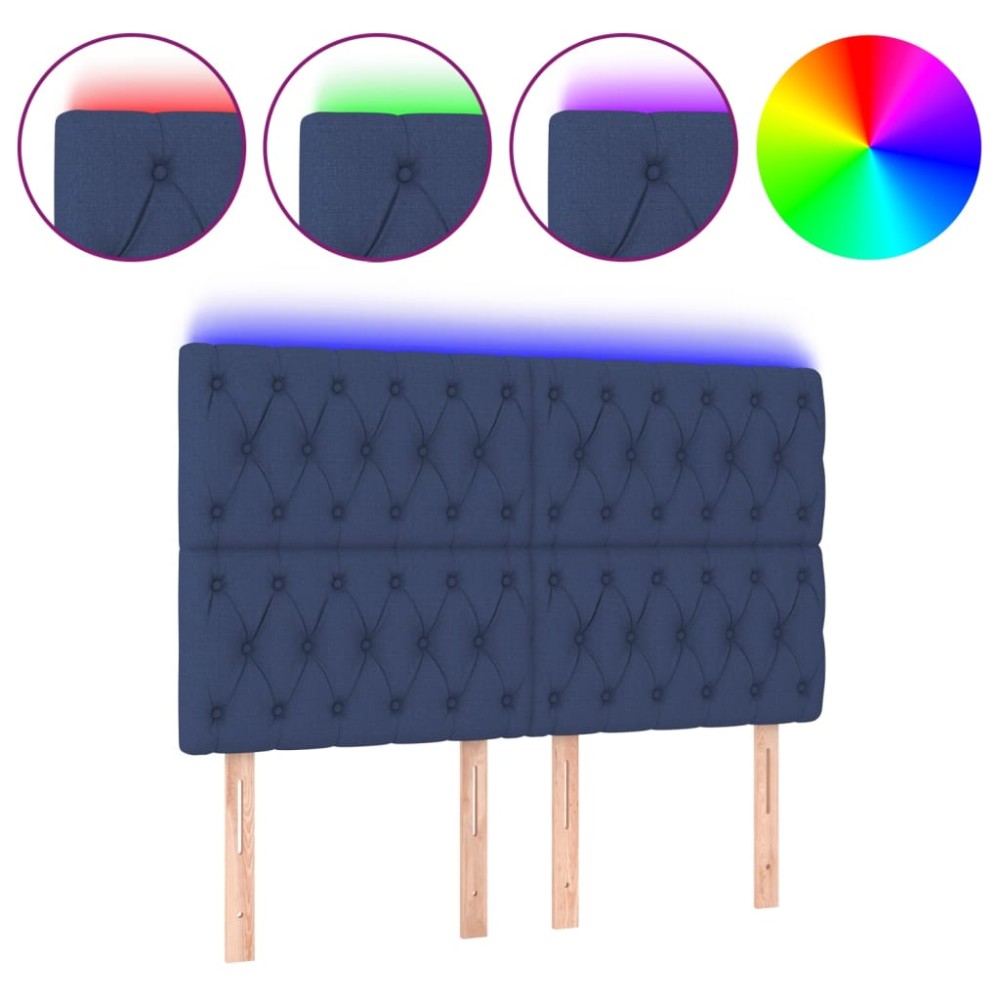 vidaXL Tăblie de pat cu LED, albastru, 144x7x118/128 cm, textil