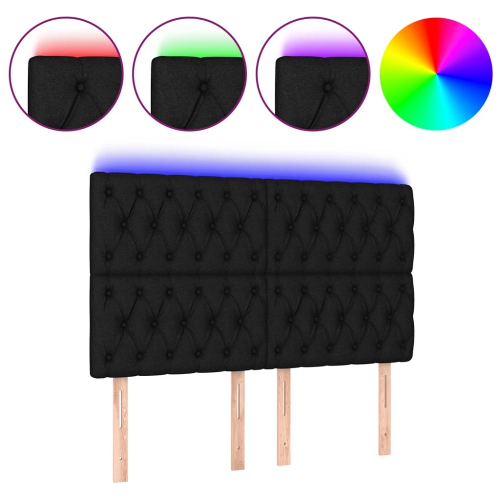 vidaXL Tăblie de pat cu LED, negru, 160x7x118/128 cm, textil