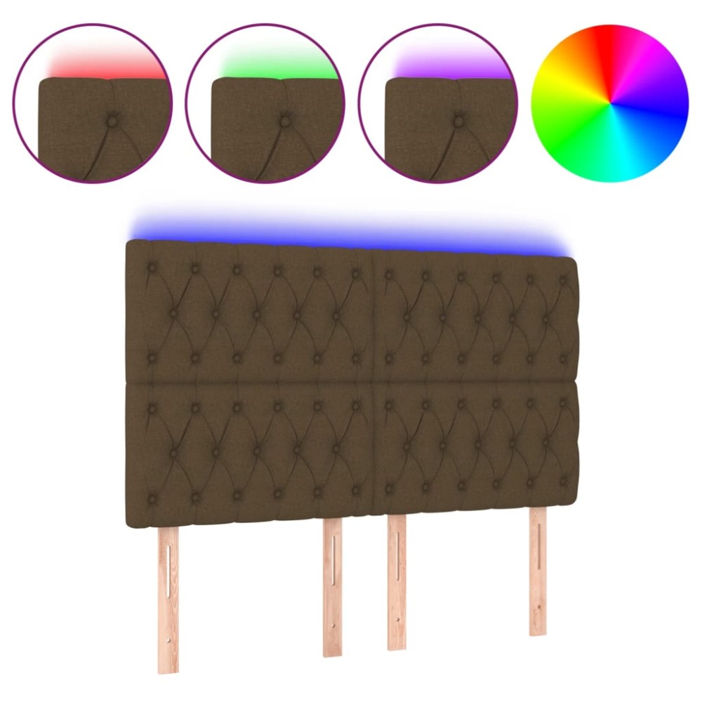 vidaXL Tăblie de pat cu LED, maro închis, 160x7x118/128 cm, textil