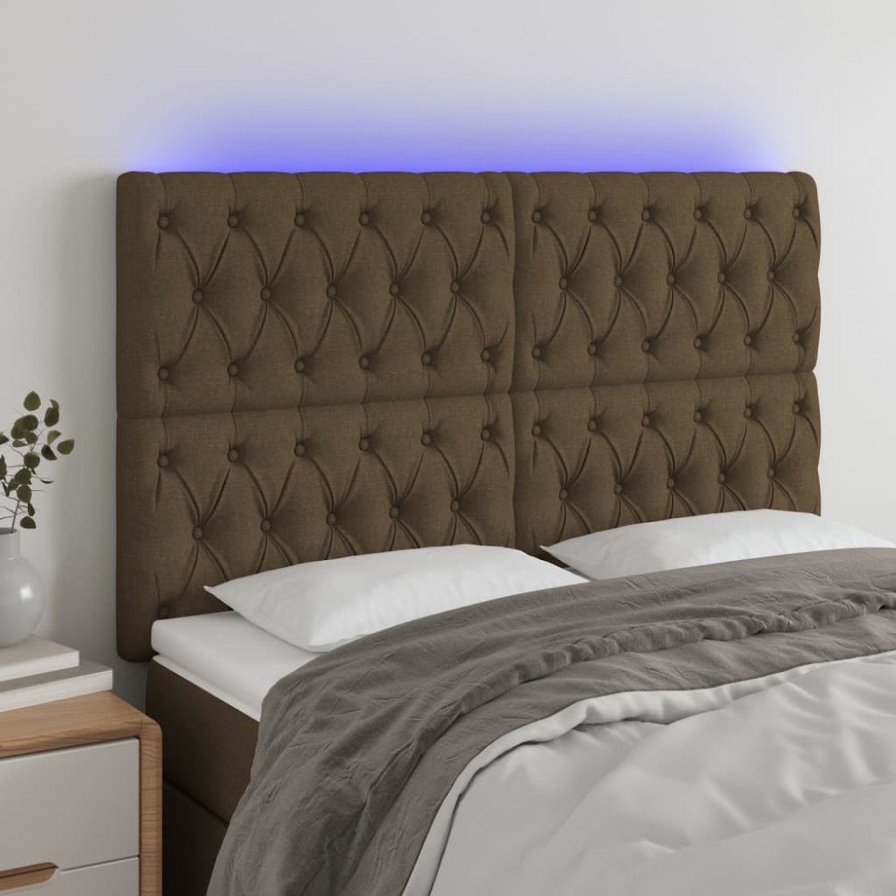 vidaXL Tăblie de pat cu LED, maro închis, 160x7x118/128 cm, textil