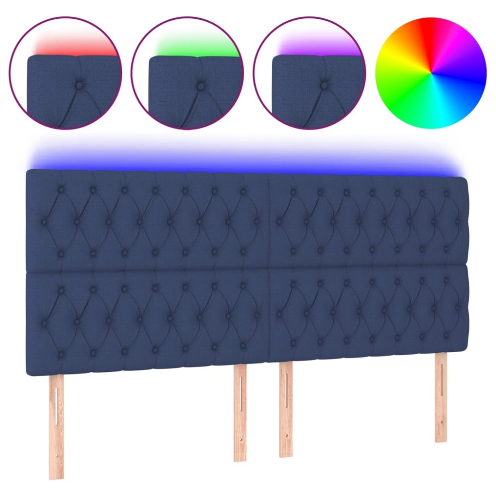 vidaXL Tăblie de pat cu LED, albastru, 180x7x118/128 cm, textil