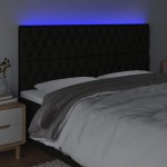 vidaXL Tăblie de pat cu LED, negru, 200x7x118/128 cm, textil