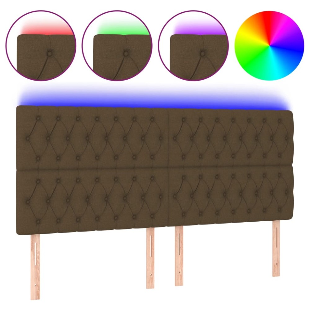 vidaXL Tăblie de pat cu LED, maro închis, 200x7x118/128 cm, textil