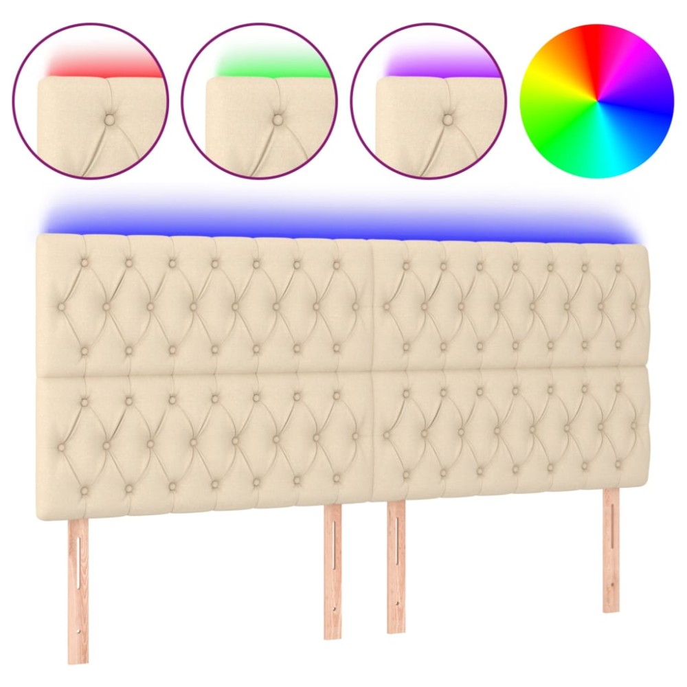 vidaXL Tăblie de pat cu LED, crem, 200x7x118/128 cm, textil