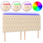 vidaXL Tăblie de pat cu LED, crem, 200x7x118/128 cm, textil