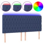 vidaXL Tăblie de pat cu LED, albastru, 200x7x118/128 cm, textil
