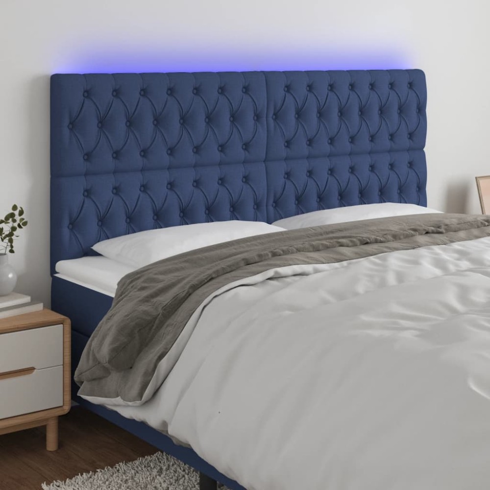 vidaXL Tăblie de pat cu LED, albastru, 200x7x118/128 cm, textil