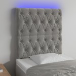 vidaXL Tăblie de pat cu LED, gri deschis, 80x7x118/128 cm, catifea vidaXL Tăblie de pat cu LED, gri deschis, 80x7x118/128 cm, catifea