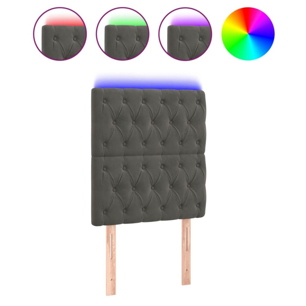 vidaXL Tăblie de pat cu LED, gri închis, 80x7x118/128 cm, catifea