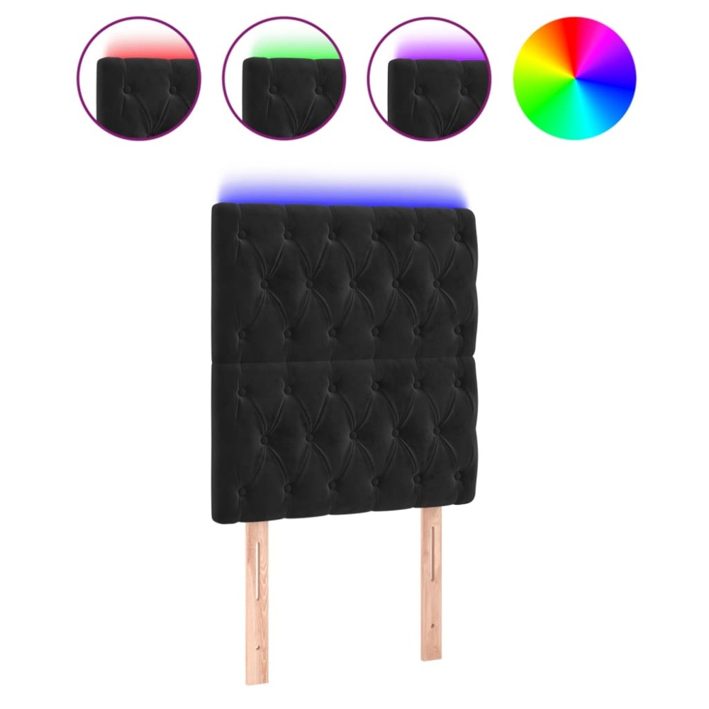 vidaXL Tăblie de pat cu LED, negru, 80x7x118/128 cm, catifea