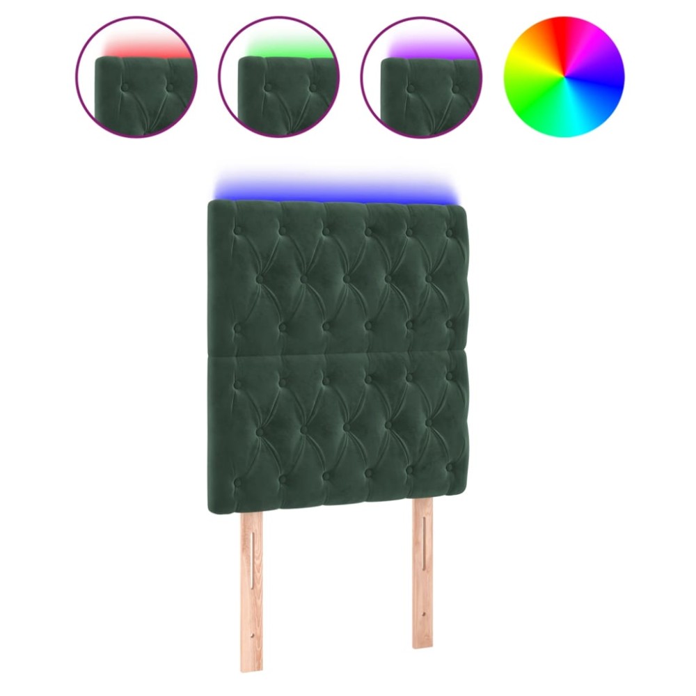 vidaXL Tăblie de pat cu LED, verde închis, 80x7x118/128 cm, catifea
