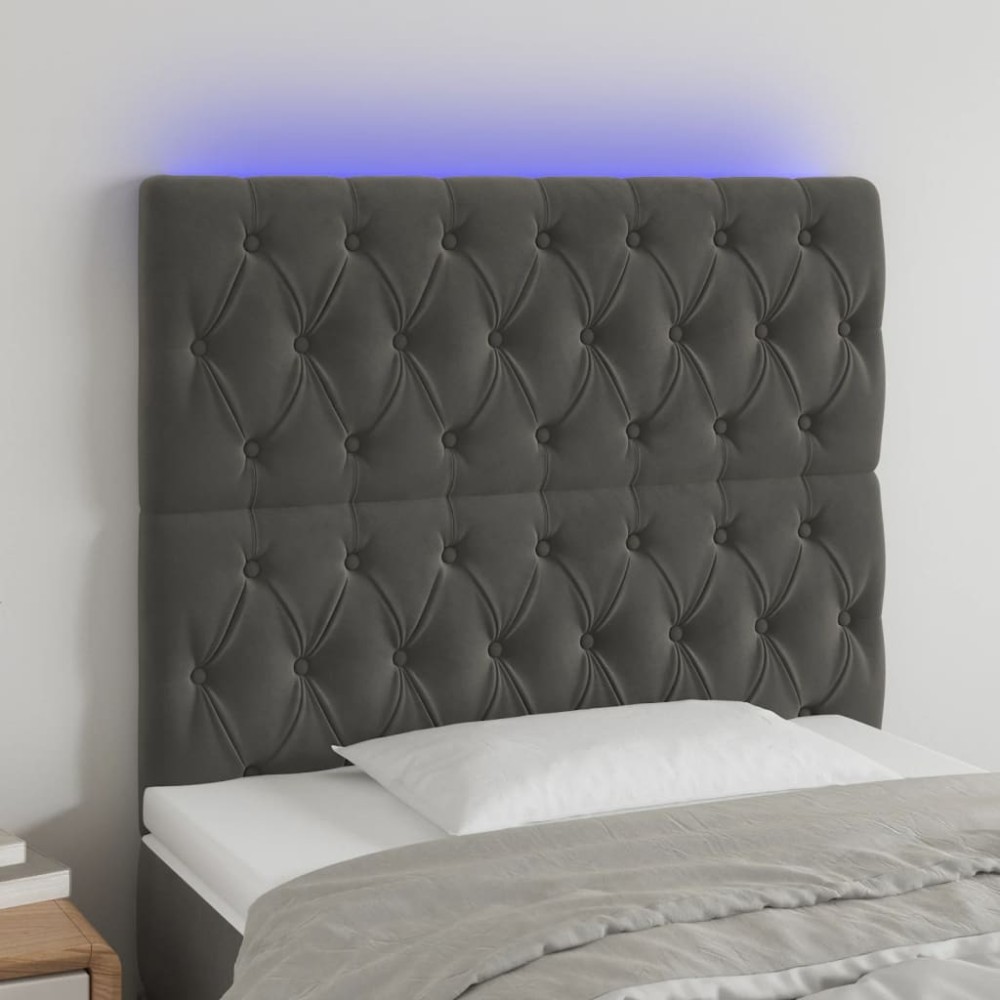 vidaXL Tăblie de pat cu LED, gri închis, 100x7x118/128 cm, textil