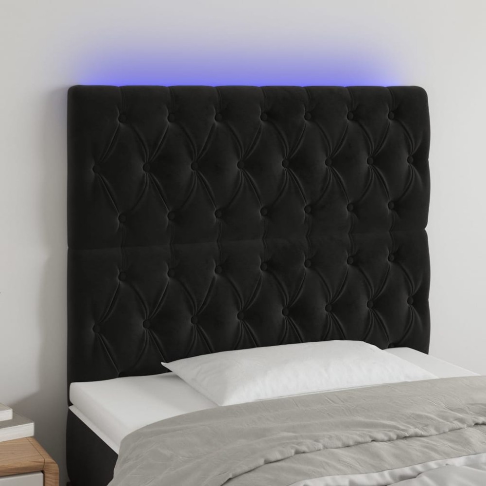 vidaXL Tăblie de pat cu LED, negru, 100x7x118/128 cm, catifea