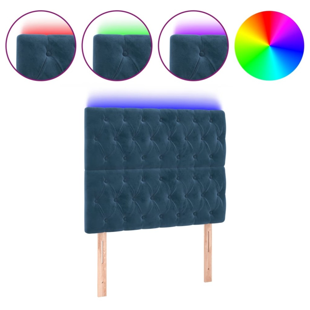 vidaXL Tăblie de pat cu LED, albastru închis, 100x7x118/128cm, catifea
