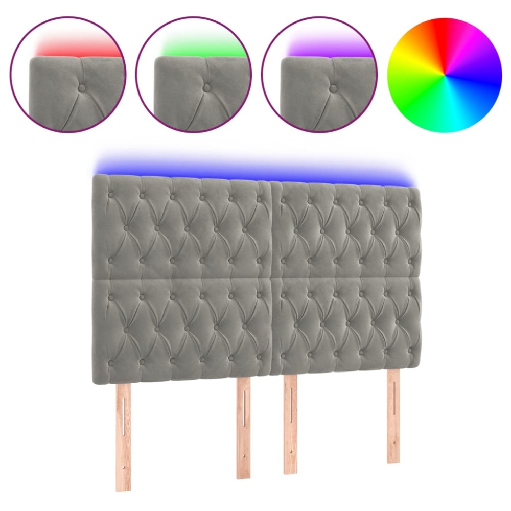 vidaXL Tăblie de pat cu LED, gri deschis, 144x7x118/128 cm, catifea