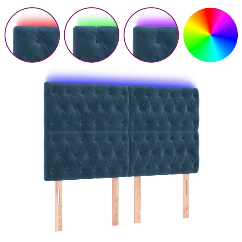 vidaXL Tăblie de pat cu LED, albastru închis, 144x7x118/128cm, catifea
