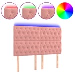 vidaXL Tăblie de pat cu LED, roz, 144x7x118/128 cm, catifea