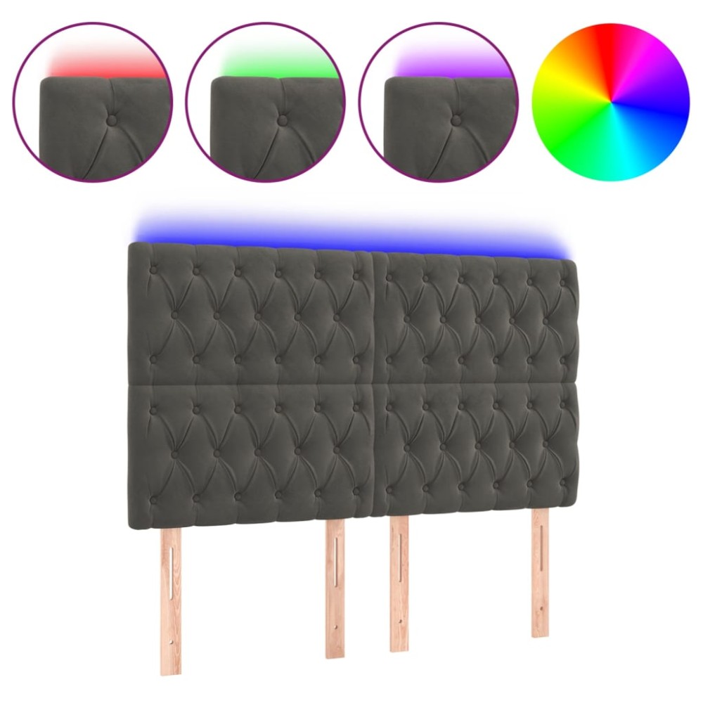 vidaXL Tăblie de pat cu LED, gri închis, 160x7x118/128 cm, catifea