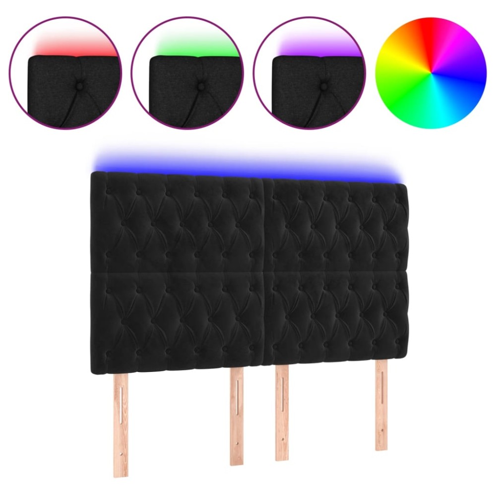 vidaXL Tăblie de pat cu LED, negru, 160x7x118/128 cm, catifea