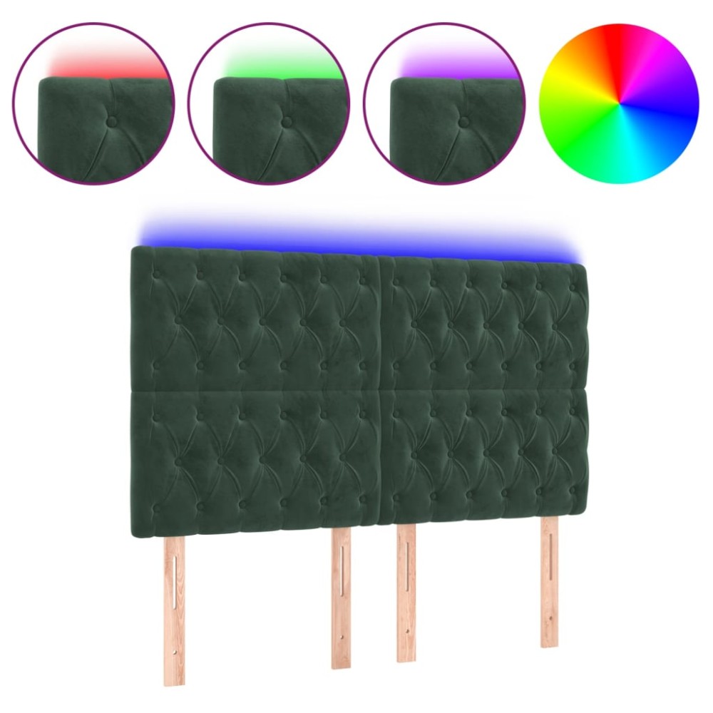 vidaXL Tăblie de pat cu LED, verde închis, 160x7x118/128 cm, catifea