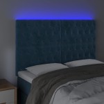 vidaXL Tăblie de pat cu LED, albastru închis, 160x7x118/128cm, catifea